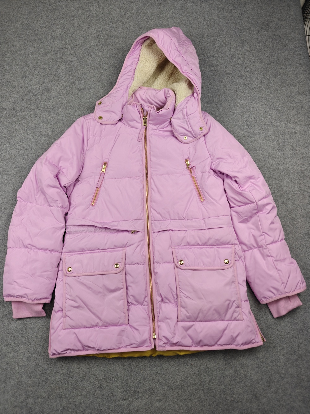 J.CREW Coat Womens Medium Pink Puffer Jacket Hooded Removable Hood Insulated